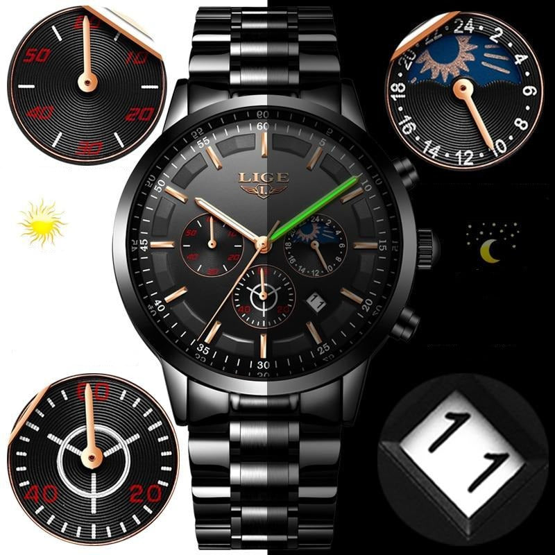 Military Black Steel Horloge