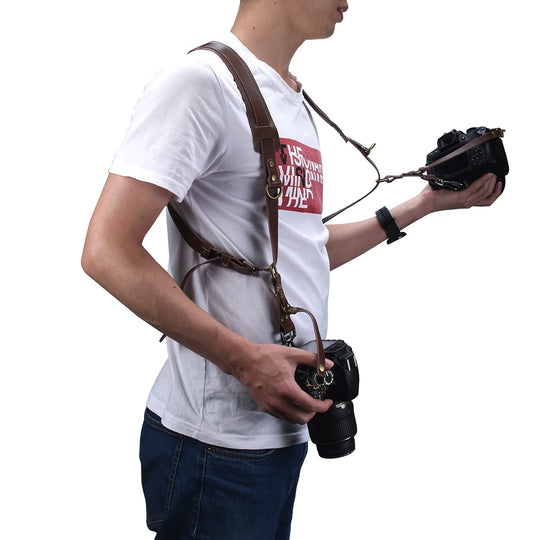 Digitale Camera Dubbele Lederen Schouderriem