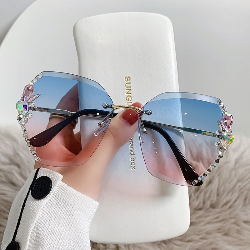 Randloze Gradient Lens Rhinestone Zonnebril