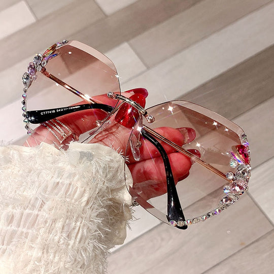 Randloze Gradient Lens Rhinestone Zonnebril