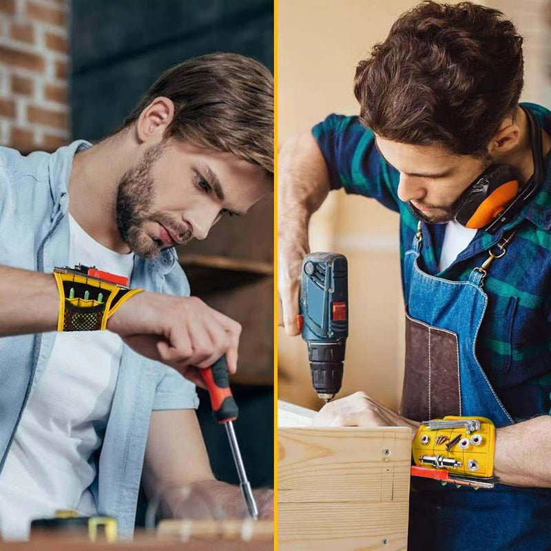 Magnetische polsband met sterke magneten voor spijkers en boren.