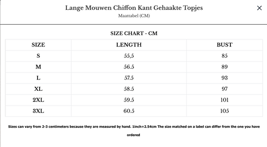 Lange Mouwen Chiffon Kant Gehaakte Topjes