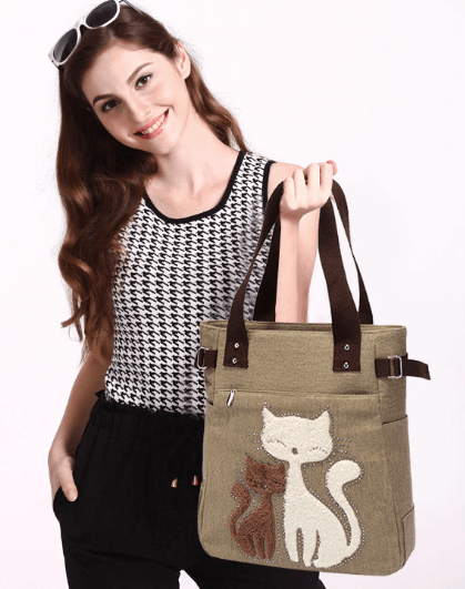 Kat Geborduurde Canvas Tas Belleza