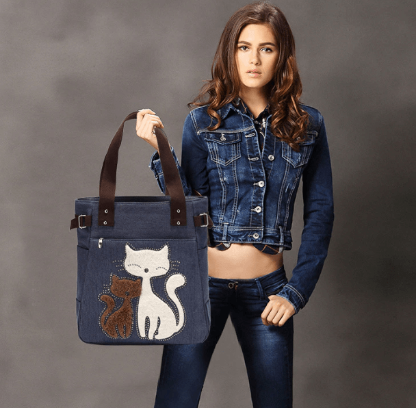 Kat Geborduurde Canvas Tas Belleza