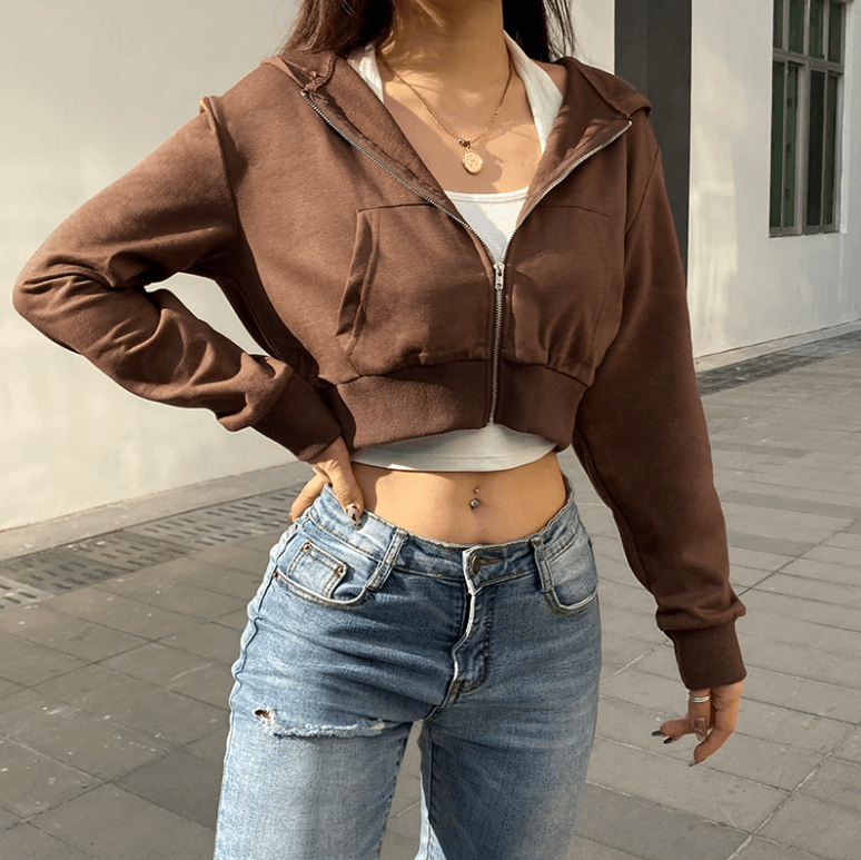 Extra Slanke Gekroesde Zip-Up Hoodie Belleza