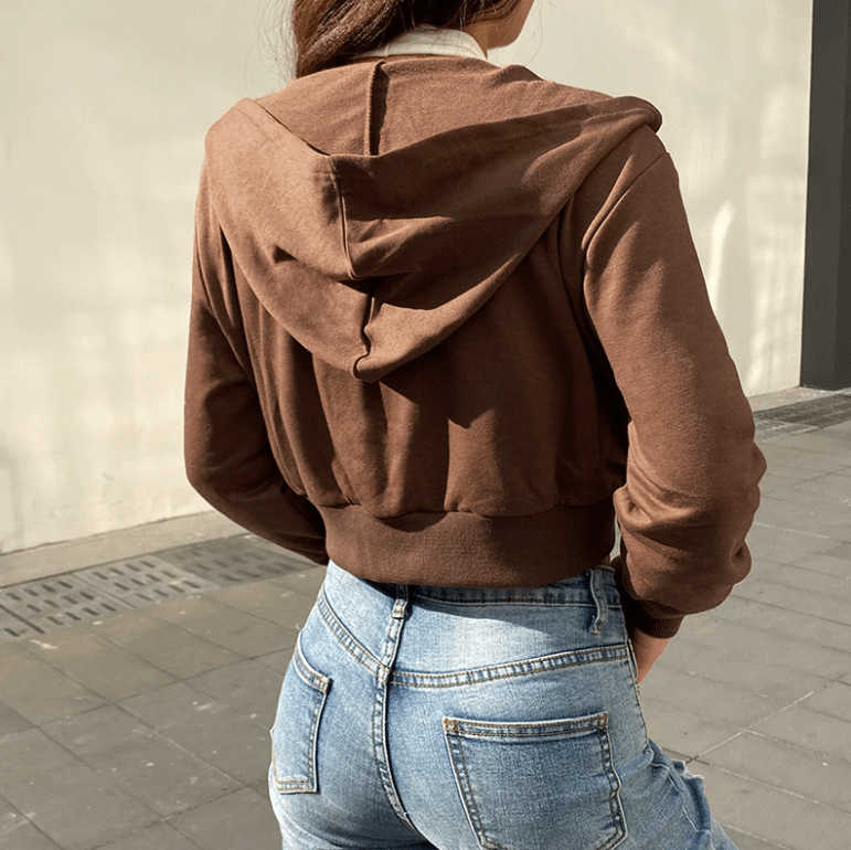 Extra Slanke Gekroesde Zip-Up Hoodie Belleza