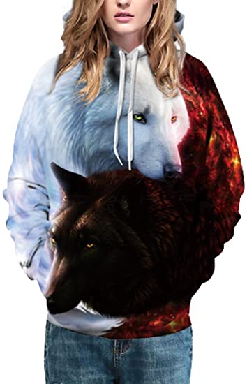 Witte en Zwarte Wolf Hoodie Belleza