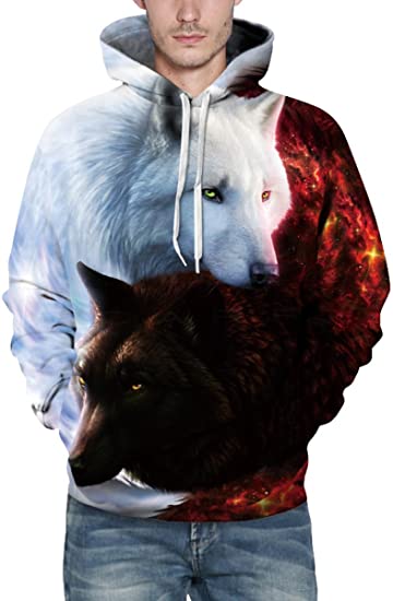 Witte en Zwarte Wolf Hoodie Belleza