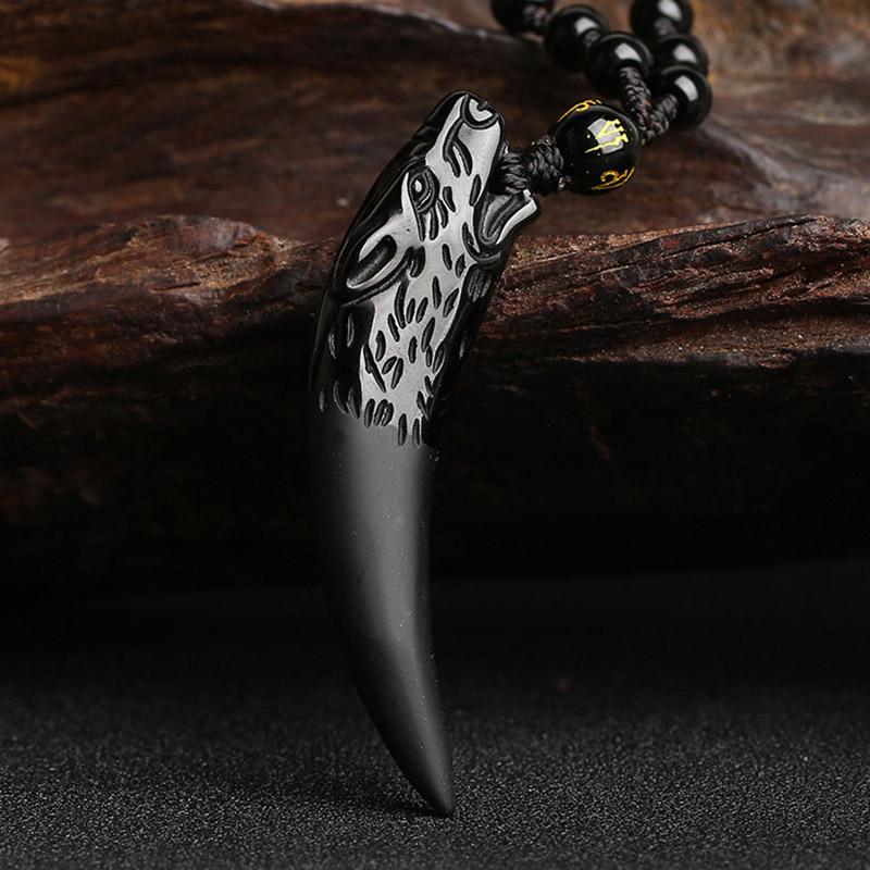 Obsidiaan Wolf Tand Hanger Ketting Belleza