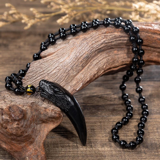 Obsidiaan Wolf Tand Hanger Ketting Belleza