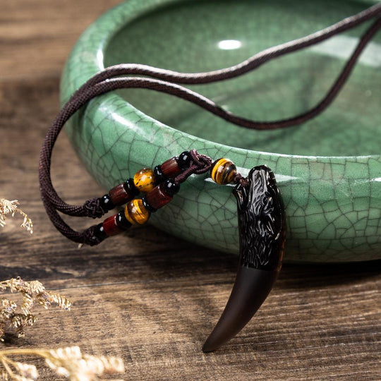 Obsidiaan Wolf Tand Hanger Ketting Belleza