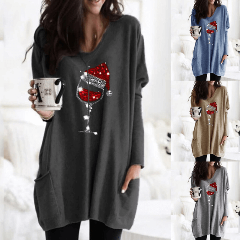 Wijn & kerstmuts Sweatshirt voor vrouwen Belleza