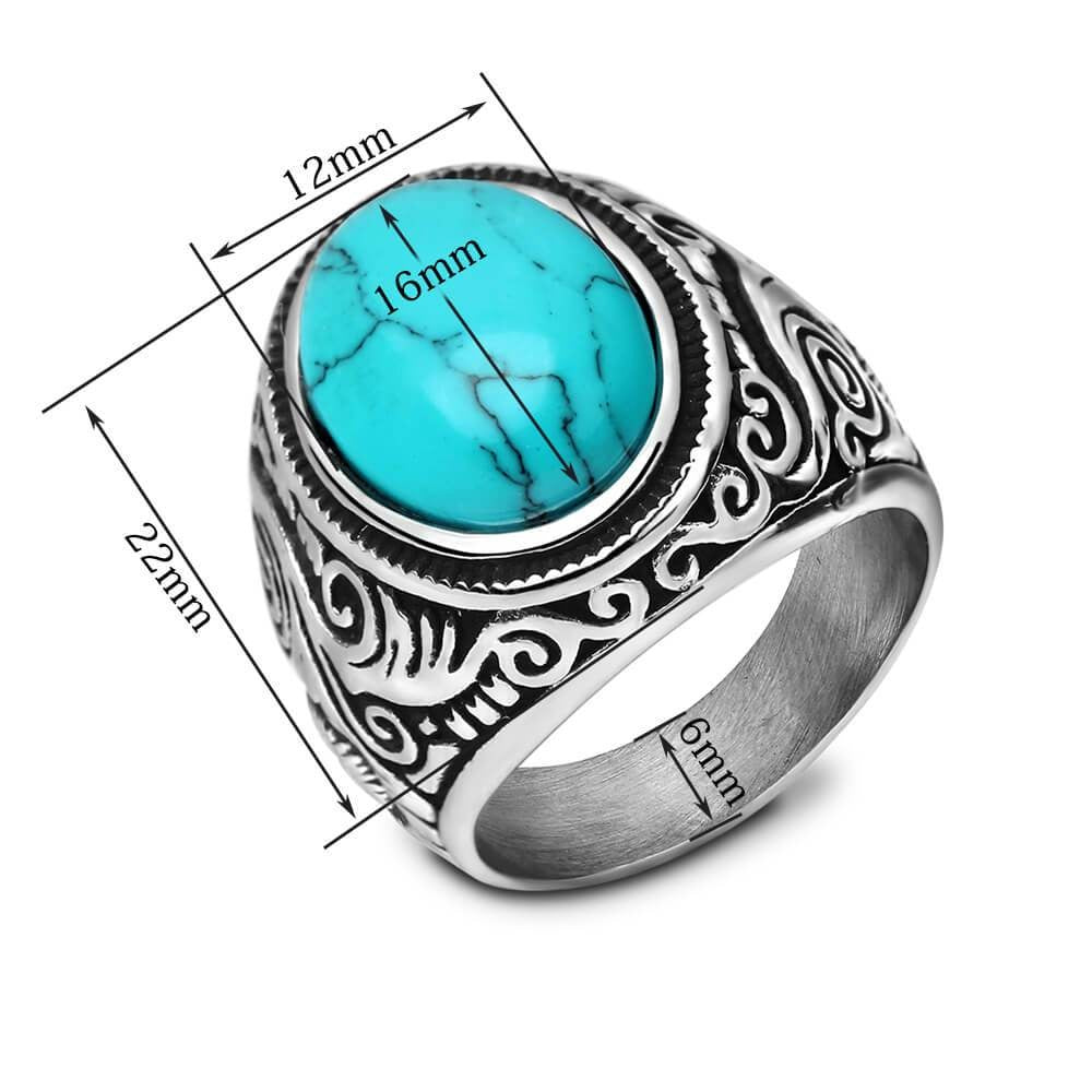 Mannen Vintage Turquoise Stone Ring Belleza