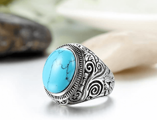 Mannen Vintage Turquoise Stone Ring Belleza