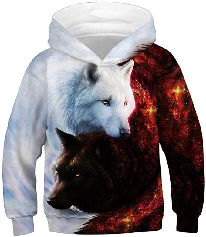 Witte en Zwarte Wolf Hoodie Belleza