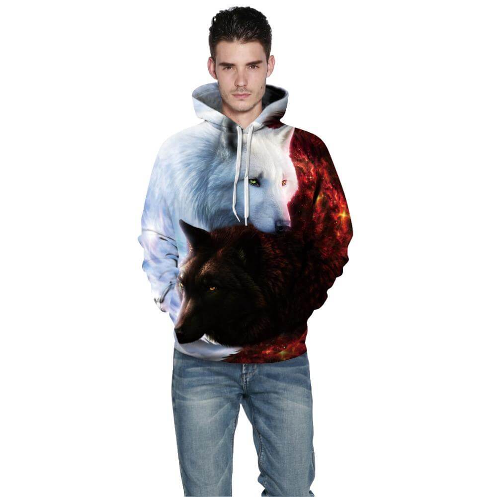 Witte en Zwarte Wolf Hoodie Belleza