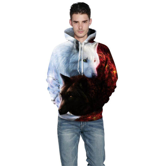Witte en Zwarte Wolf Hoodie Belleza