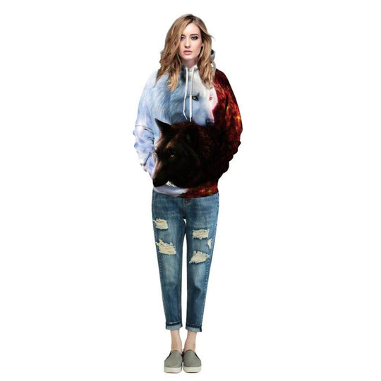 Witte en Zwarte Wolf Hoodie Belleza