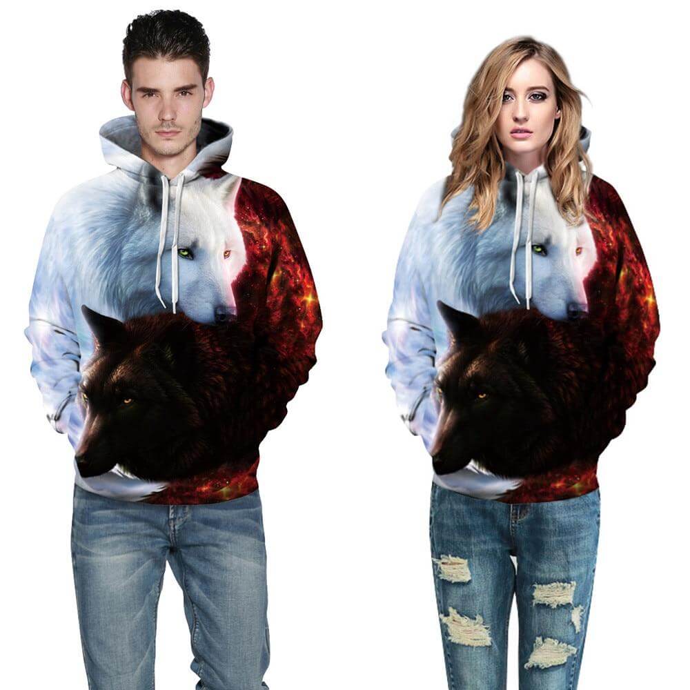 Witte en Zwarte Wolf Hoodie Belleza
