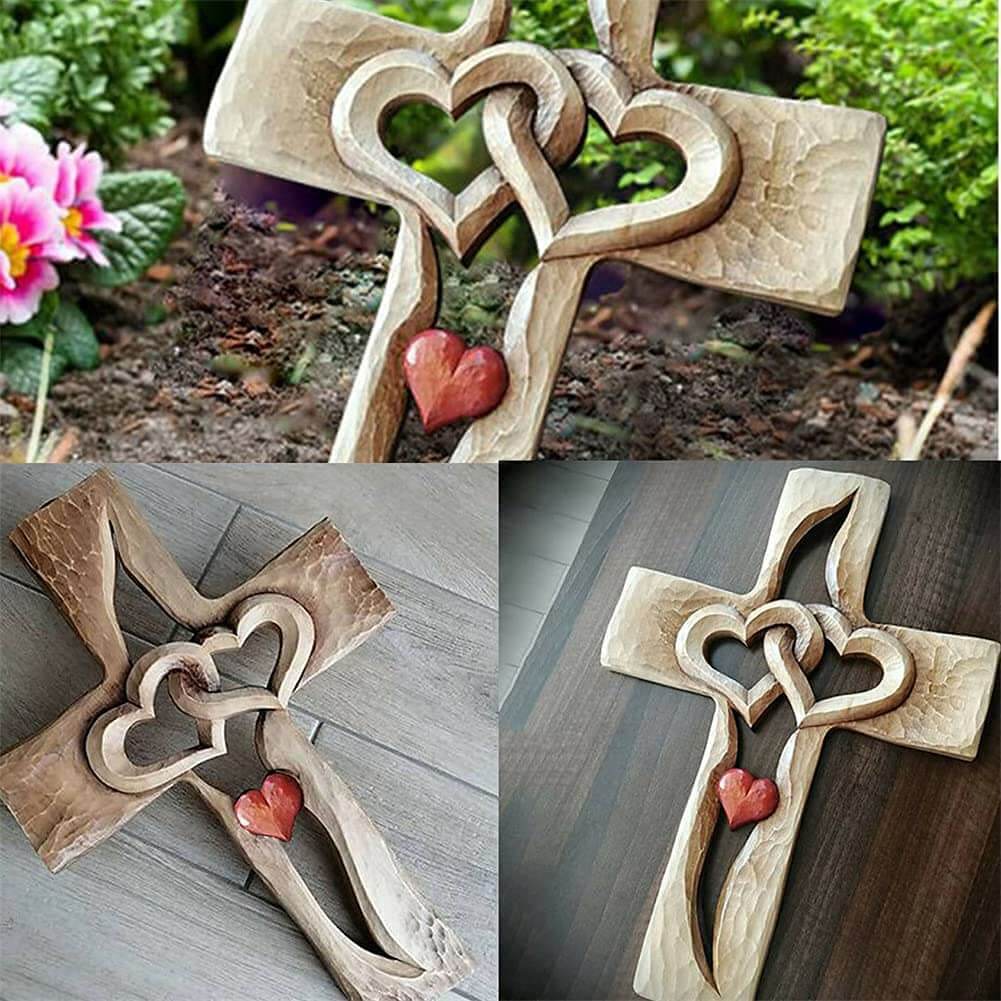 Verstrengelde Harten | Gesneden Houten Kruis Belleza