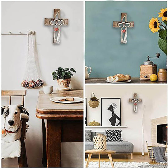 Verstrengelde Harten | Gesneden Houten Kruis Belleza